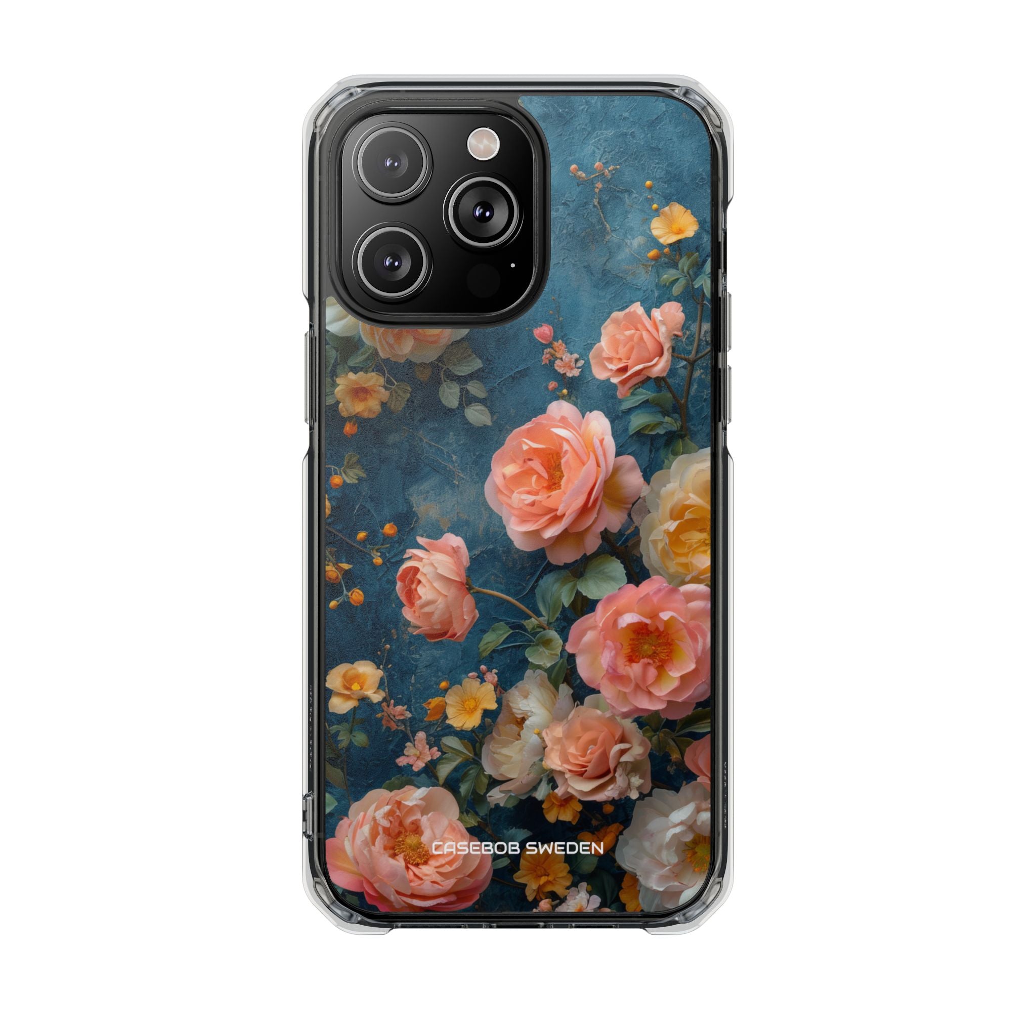 Blue Floral Elegance - Clear Impact iPhone 14 Phone Case