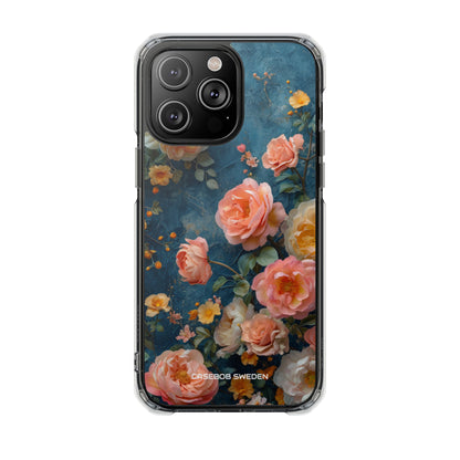 Blue Floral Elegance - Clear Impact iPhone 14 Phone Case