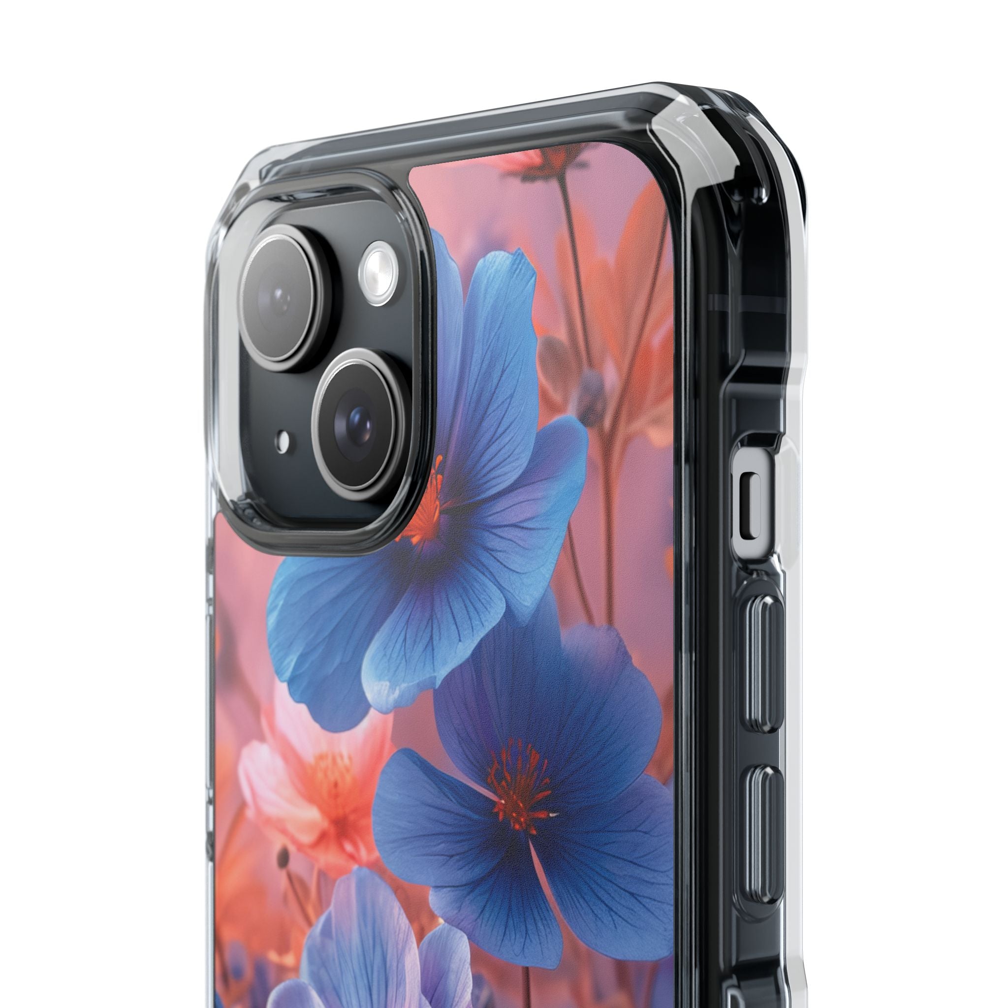 Blue Peach Blossoms - Clear Impact iPhone 15 Phone Case