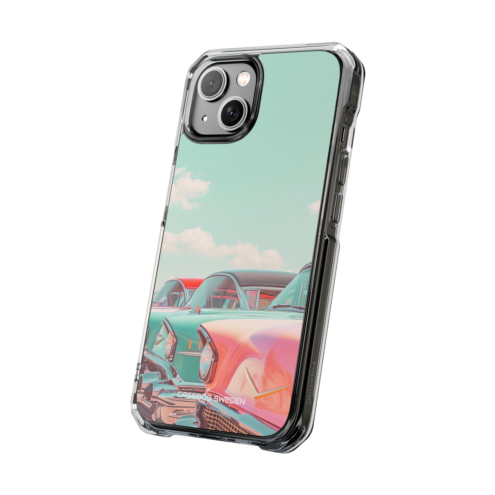 Vintage Turquoise Cars - Clear Impact iPhone 14 Phone Case