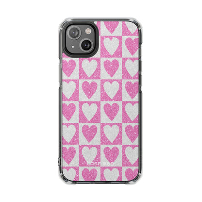 Glitter Heart Grid iPhone 14 Plus Case - Impact