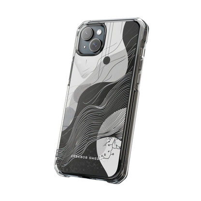 Fluid Rhythms: Monochrome Line Flow iPhone 15 - Clear Impact Phone Case