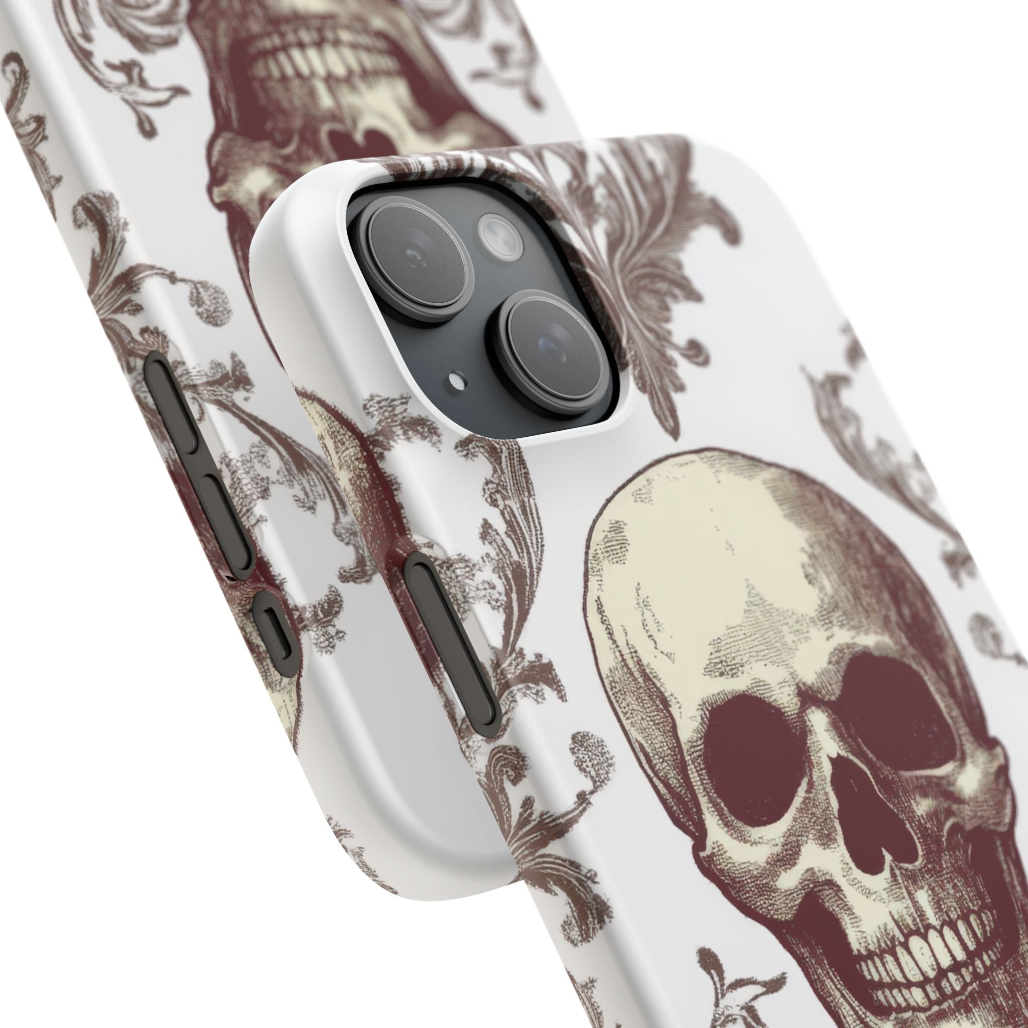 Gothic Skulls and Ornate Foliage iPhone 15 - Slim Phone Case