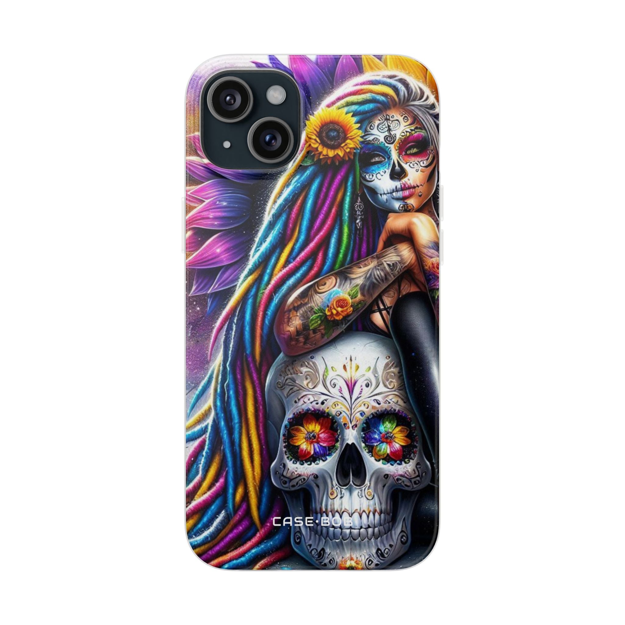 Sunflower Skull Glow iPhone 15 Plus Case - Soft