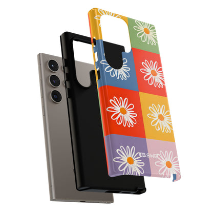 Vibrant Daisy Flower Colorful Checkerboard Seamless Samsung S24 - Tough