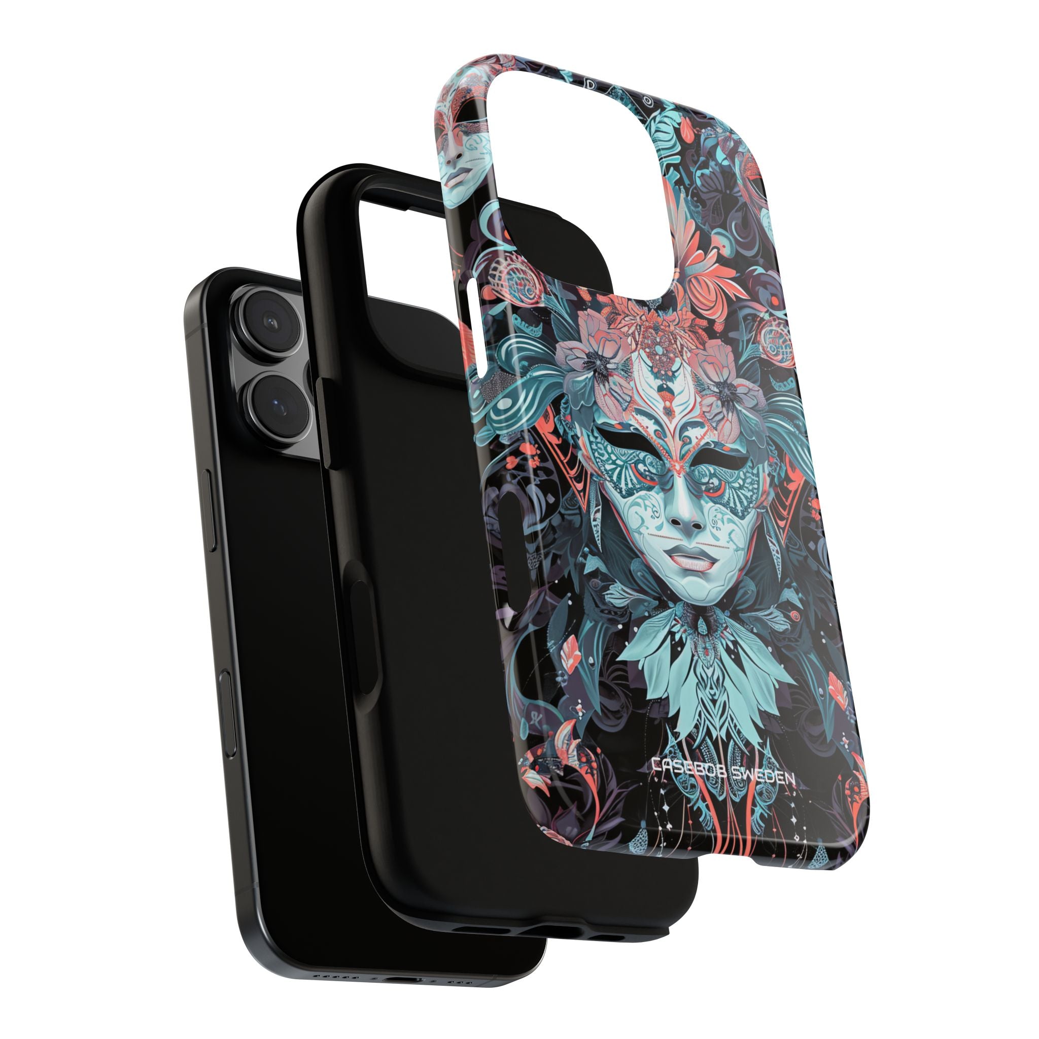 Mystic Teal Coral Mask - Tough iPhone 16 Phone Case