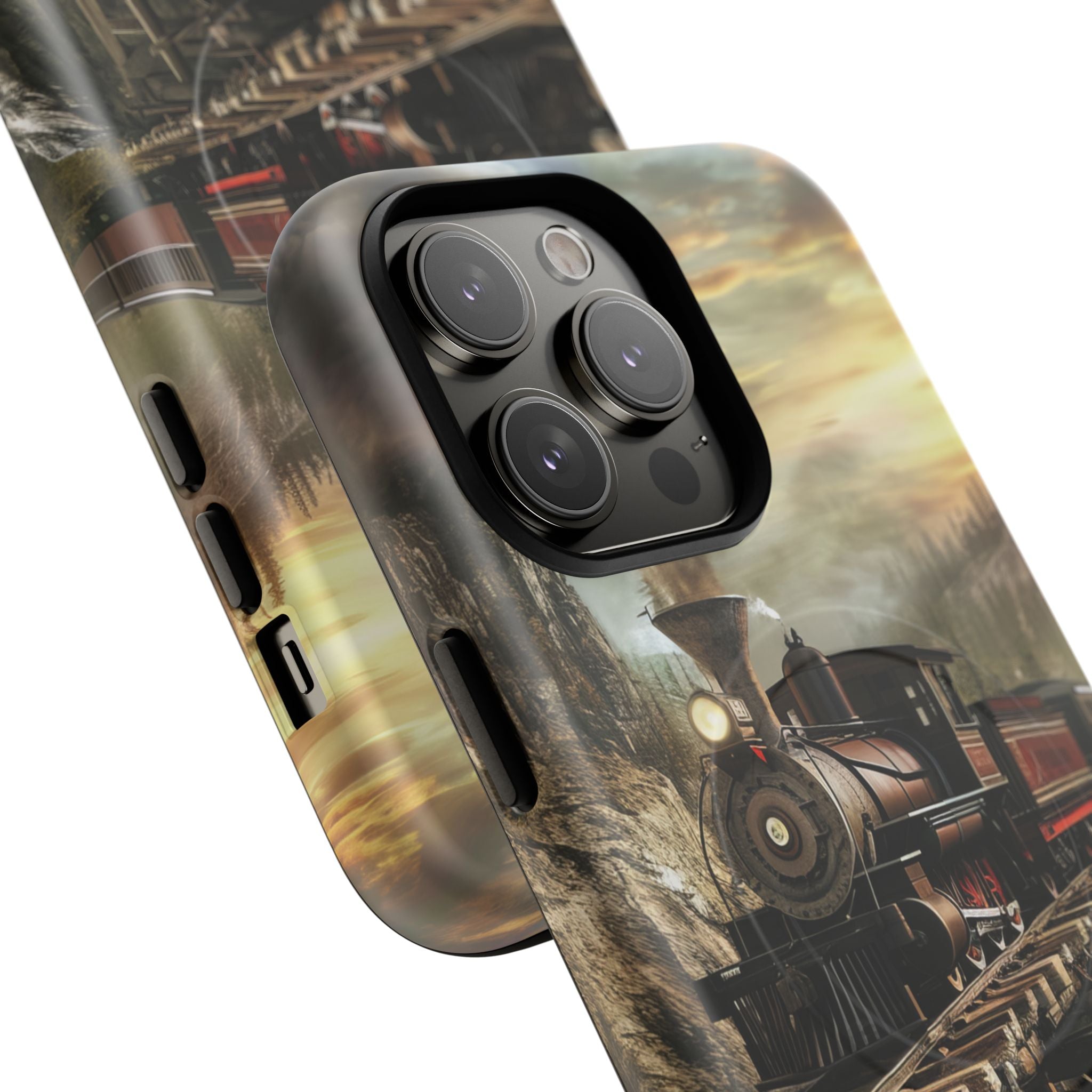 Vintage Steam Train Crossing Mountain Bridge iPhone 14 | Tough+ Phone Case