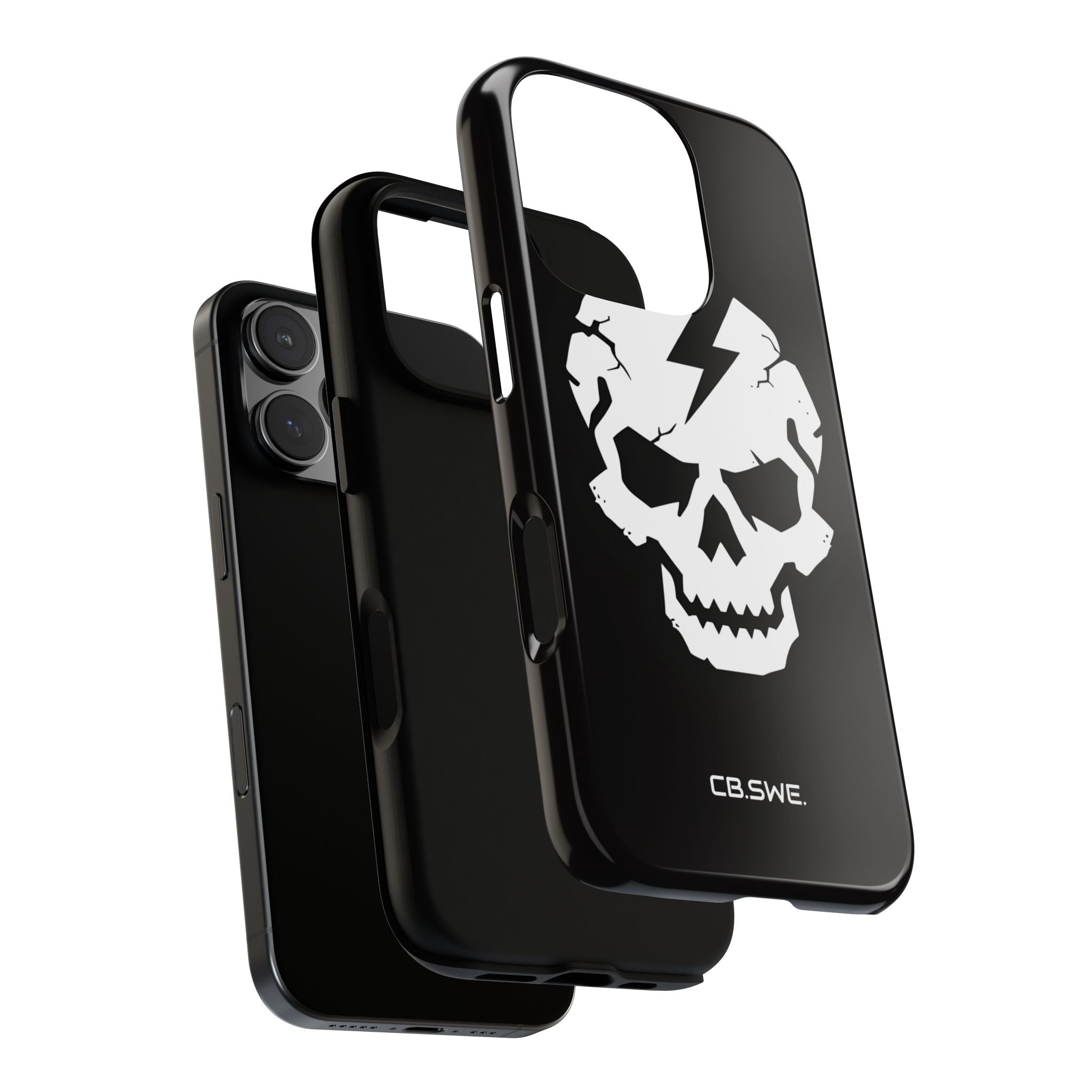 Minimalist White Skull Lightning Bolt Icon iPhone 16 - Tough