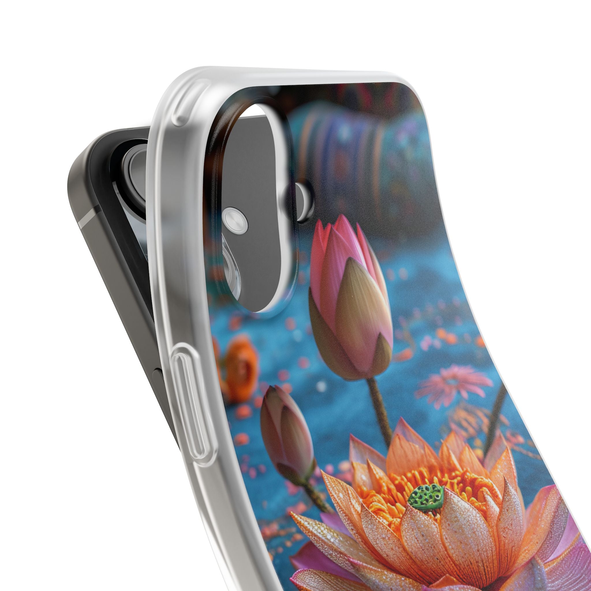 Vibrant Lotus Embroidery - Flexi iPhone 16 Phone Case