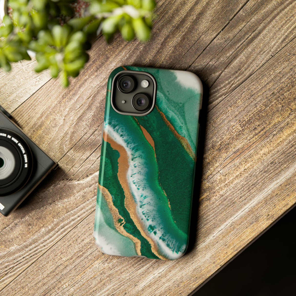 Green & Gold Epoxy - Protective Phone Case