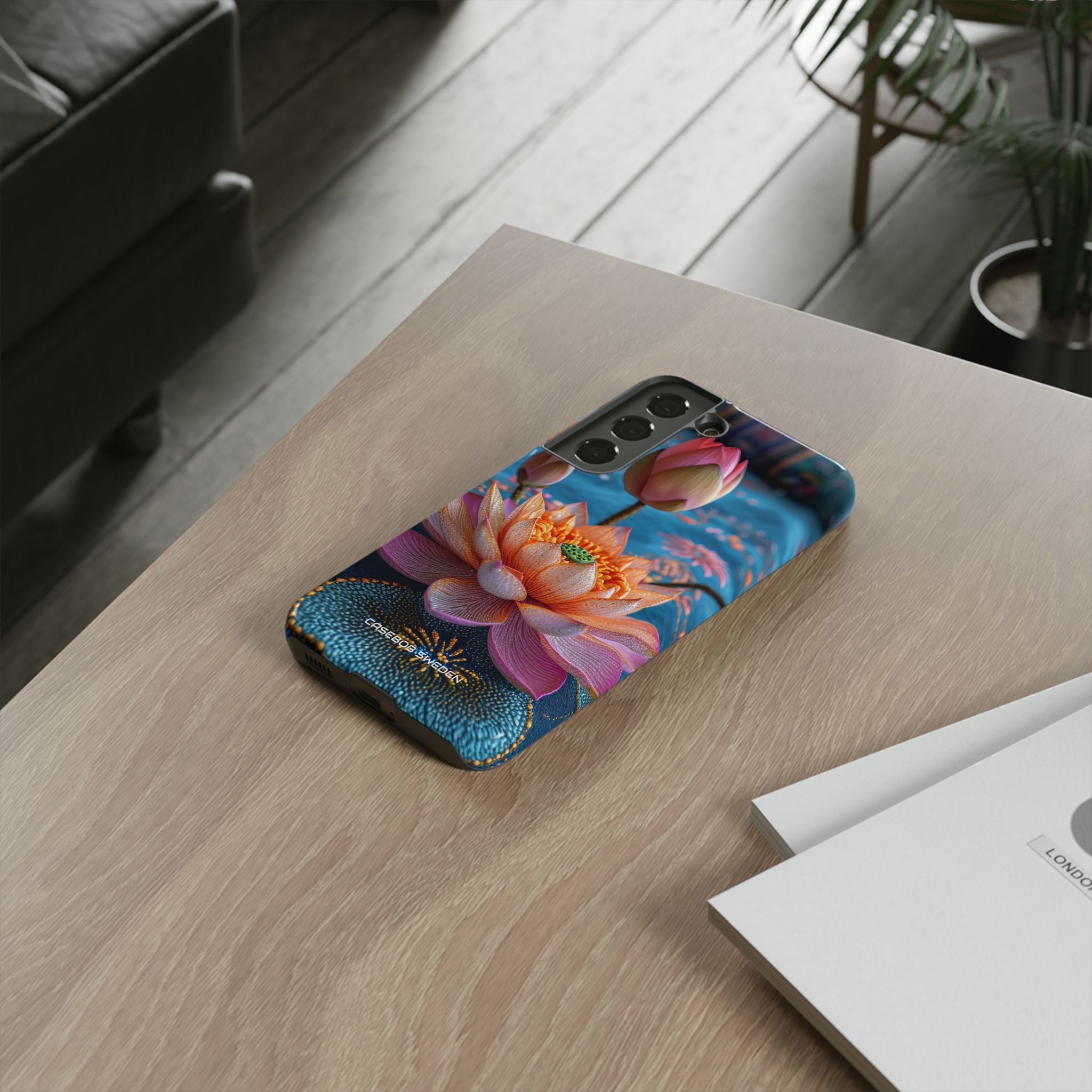 Vibrant Lotus Embroidery - Tough Samsung S22 Phone Case