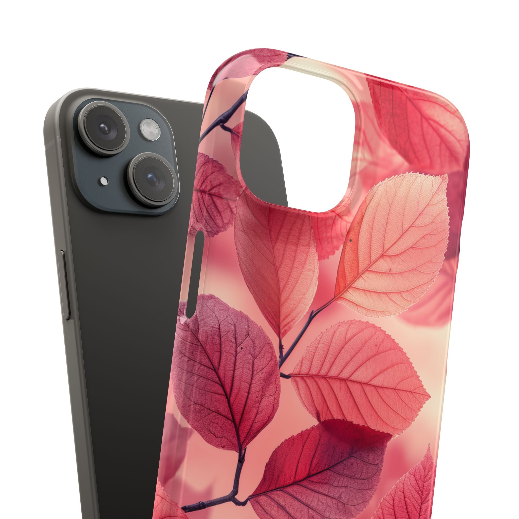 Elegant Pink Leaves iPhone 15 - Slim Phone Case