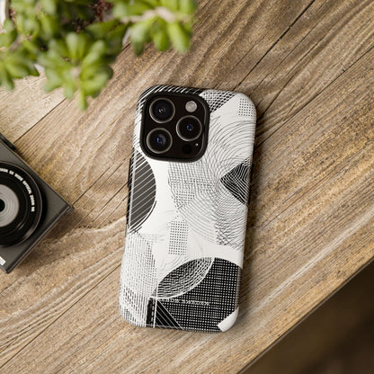 Geometric Monochrome Flow iPhone 16 - Tough Phone Case