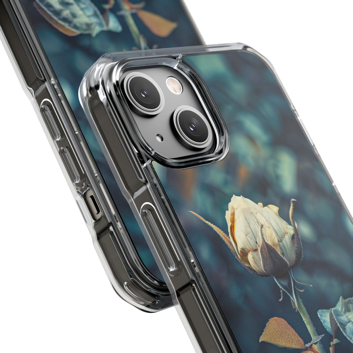 Teal Rosebud Serenade – Handyhülle für iPhone (Clear Impact – Magnetisch)