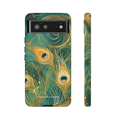 Peacock Elegance in Teal and Gold Google Pixel 6 - Tough Phone Case