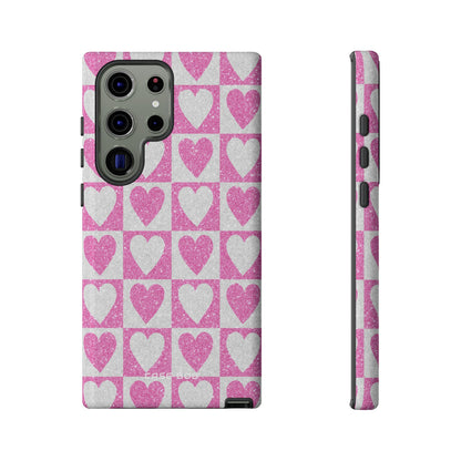 Glitter Heart Grid Samsung S23 Ultra Case - Tough