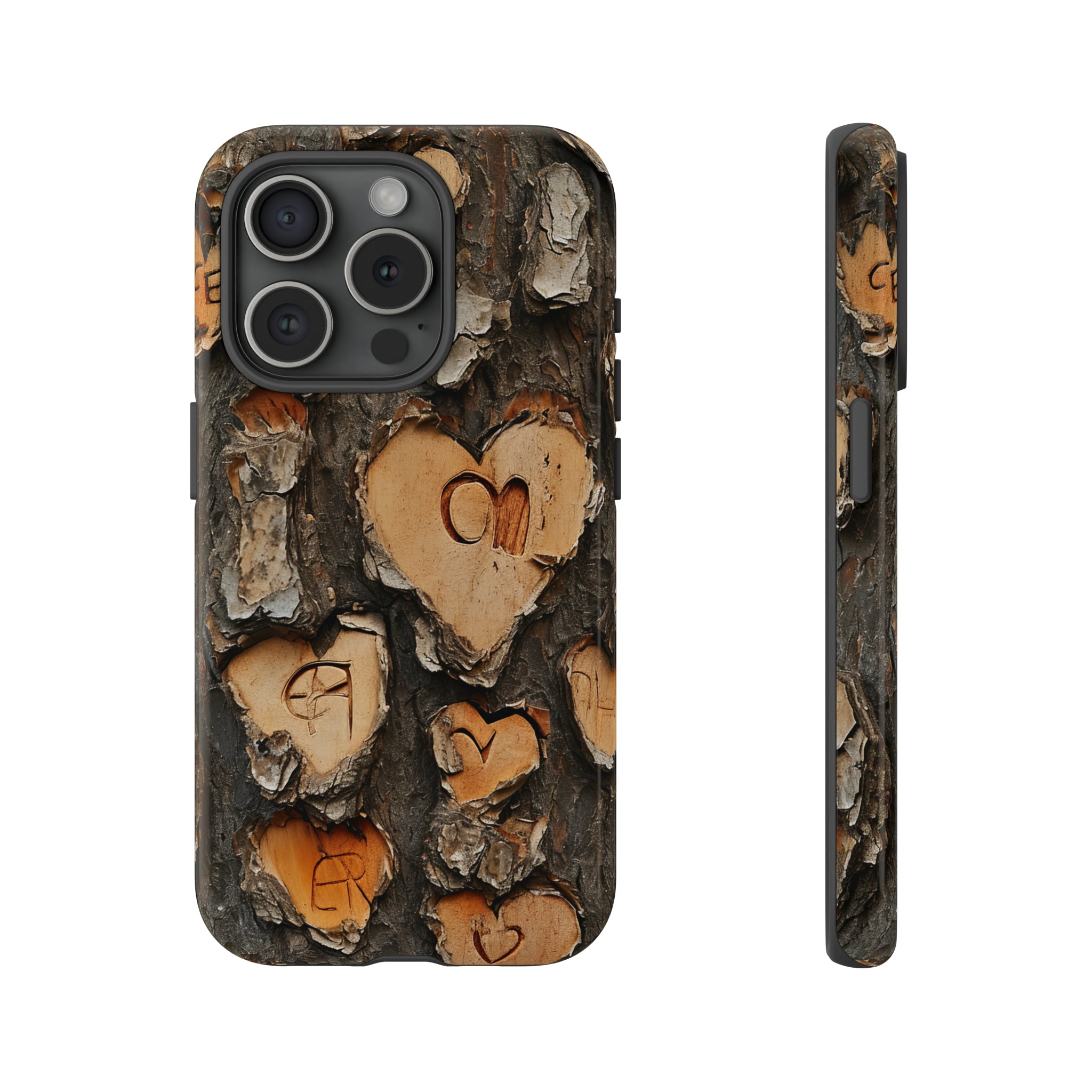 Carved Heart Trees & Initials - Protective Phone Case