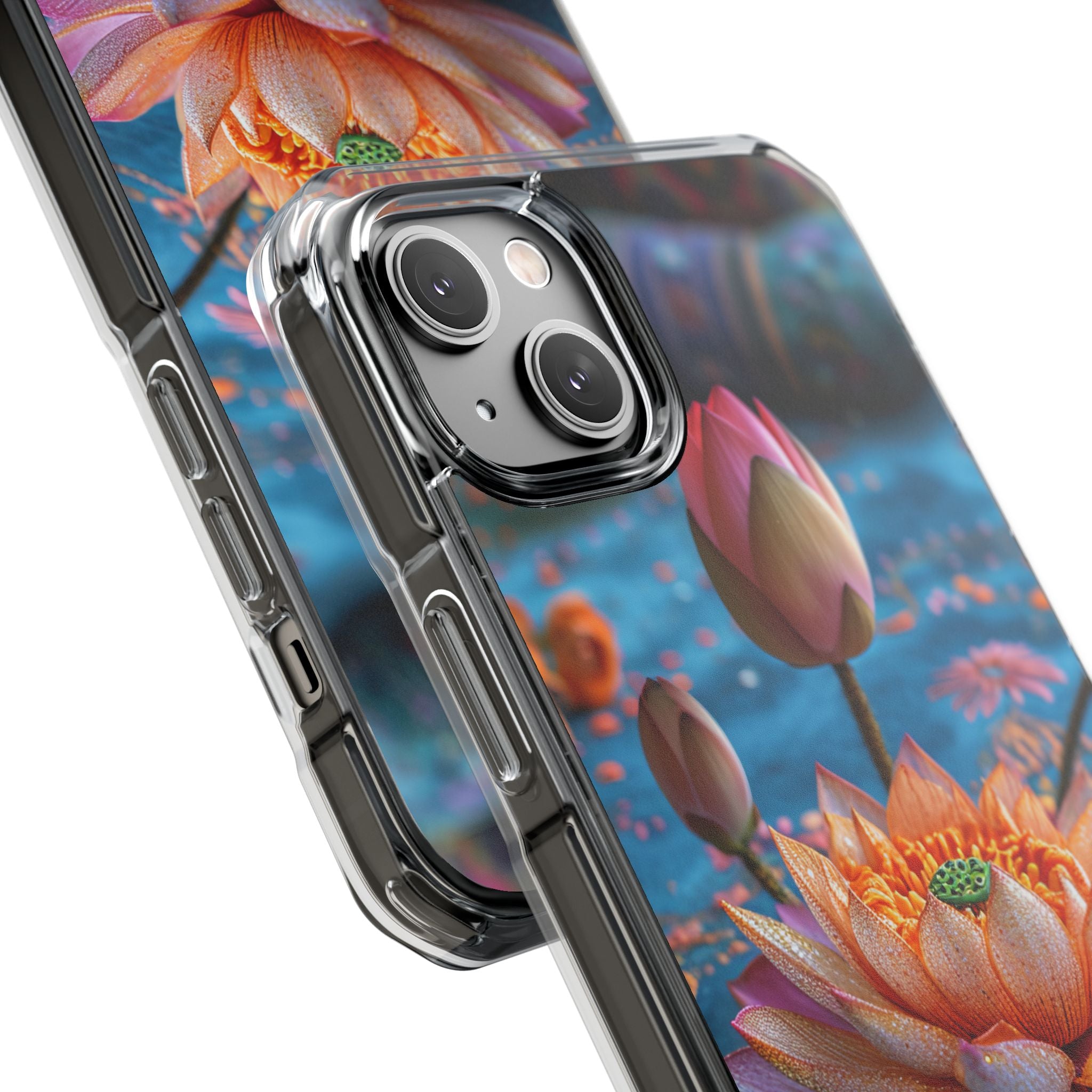 Vibrant Lotus Embroidery - Clear Impact iPhone 14 Phone Case