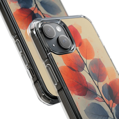 Orange Gray Leaves - Clear Impact iPhone 15 Phone Case