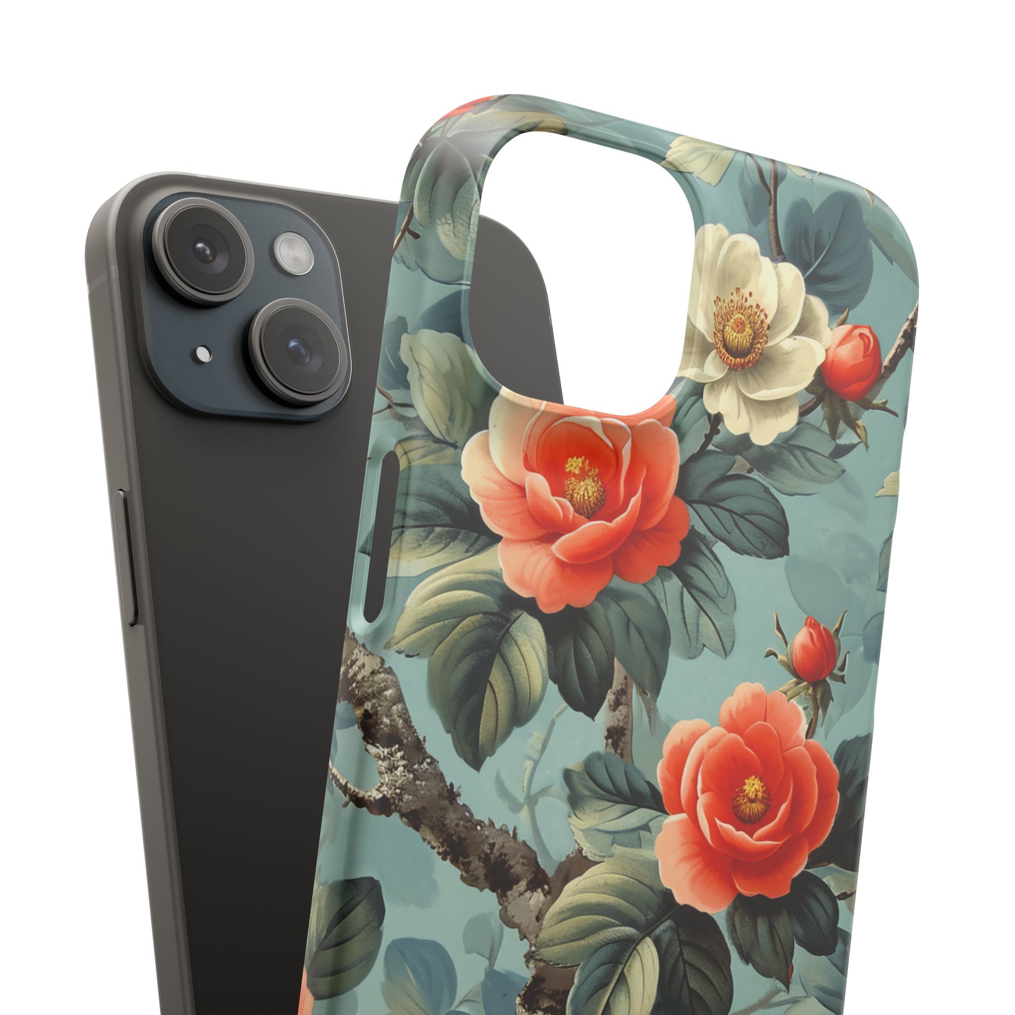 Vintage Floral Romance iPhone 15 - Schlanke Handyhülle