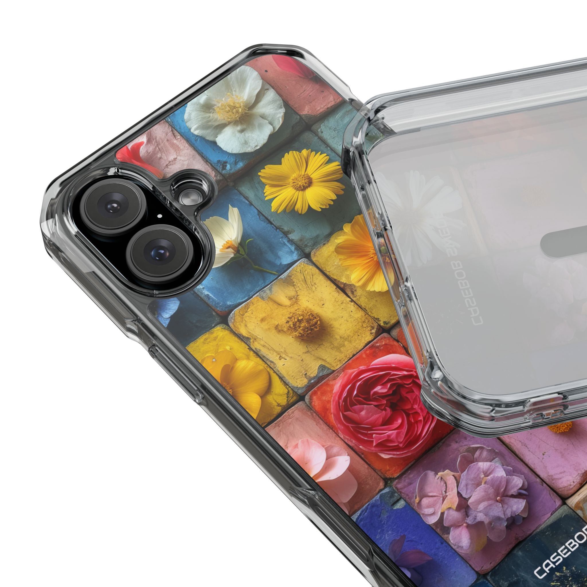 Vibrant Floral Tiles - Clear Impact iPhone 16 Phone Case