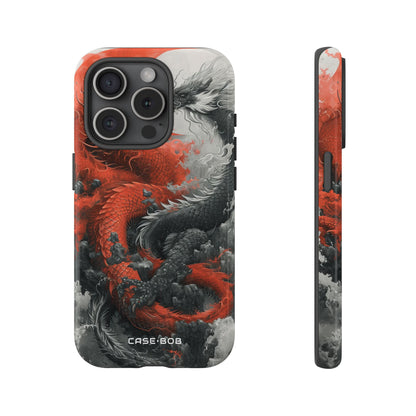 Twin Dragons Crimson iPhone 15 Pro Case - Tough