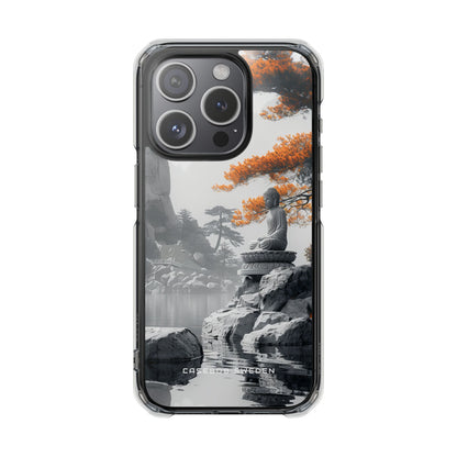 Zen Serenity: Tranquil Landscape with Buddha and Pagoda iPhone 15 - Clear Impact Phone Case