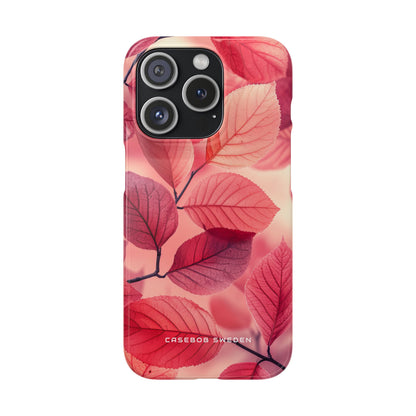 Elegant Pink Leaves iPhone 15 - Slim Phone Case