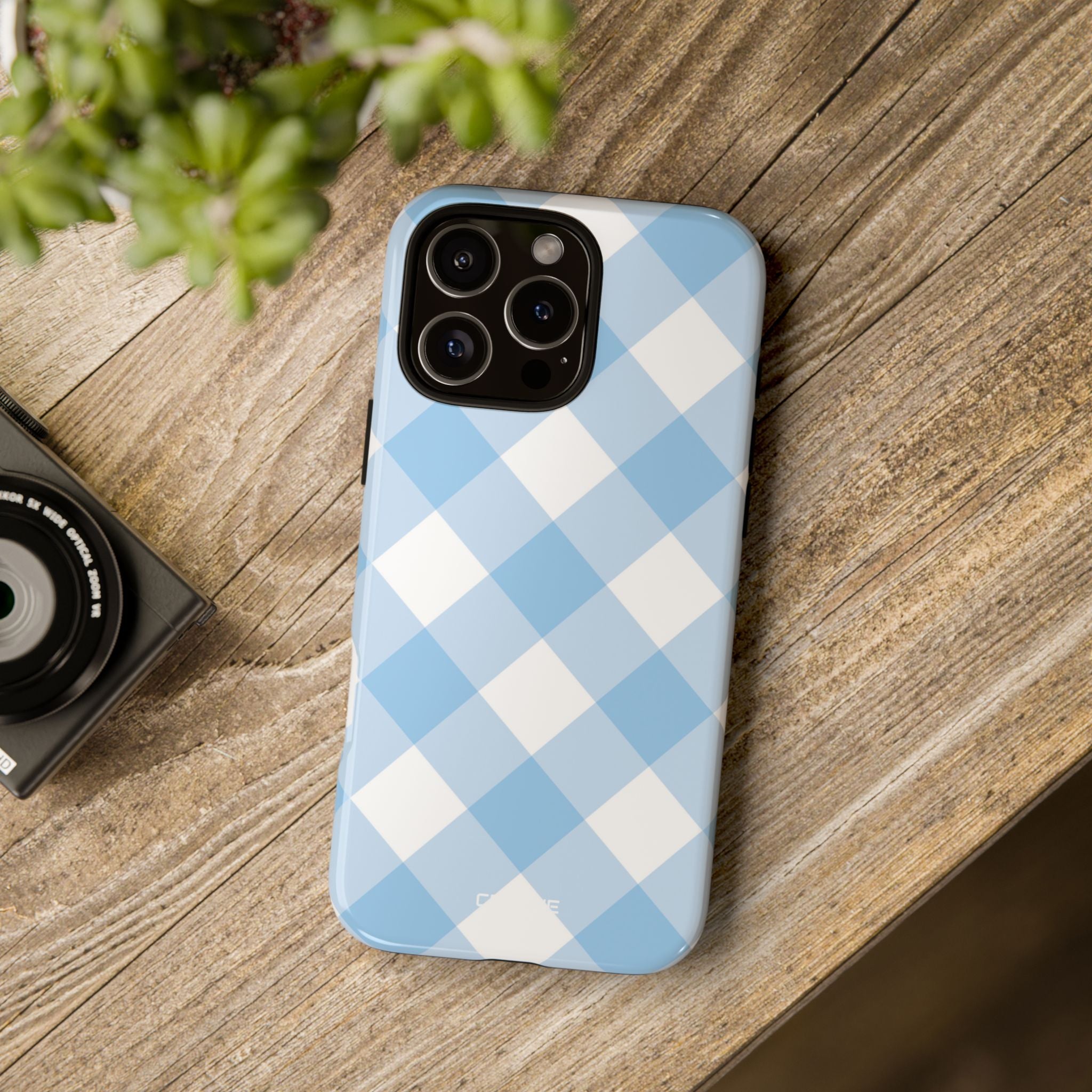 Soft Blue Gingham Elegance - iPhone Case