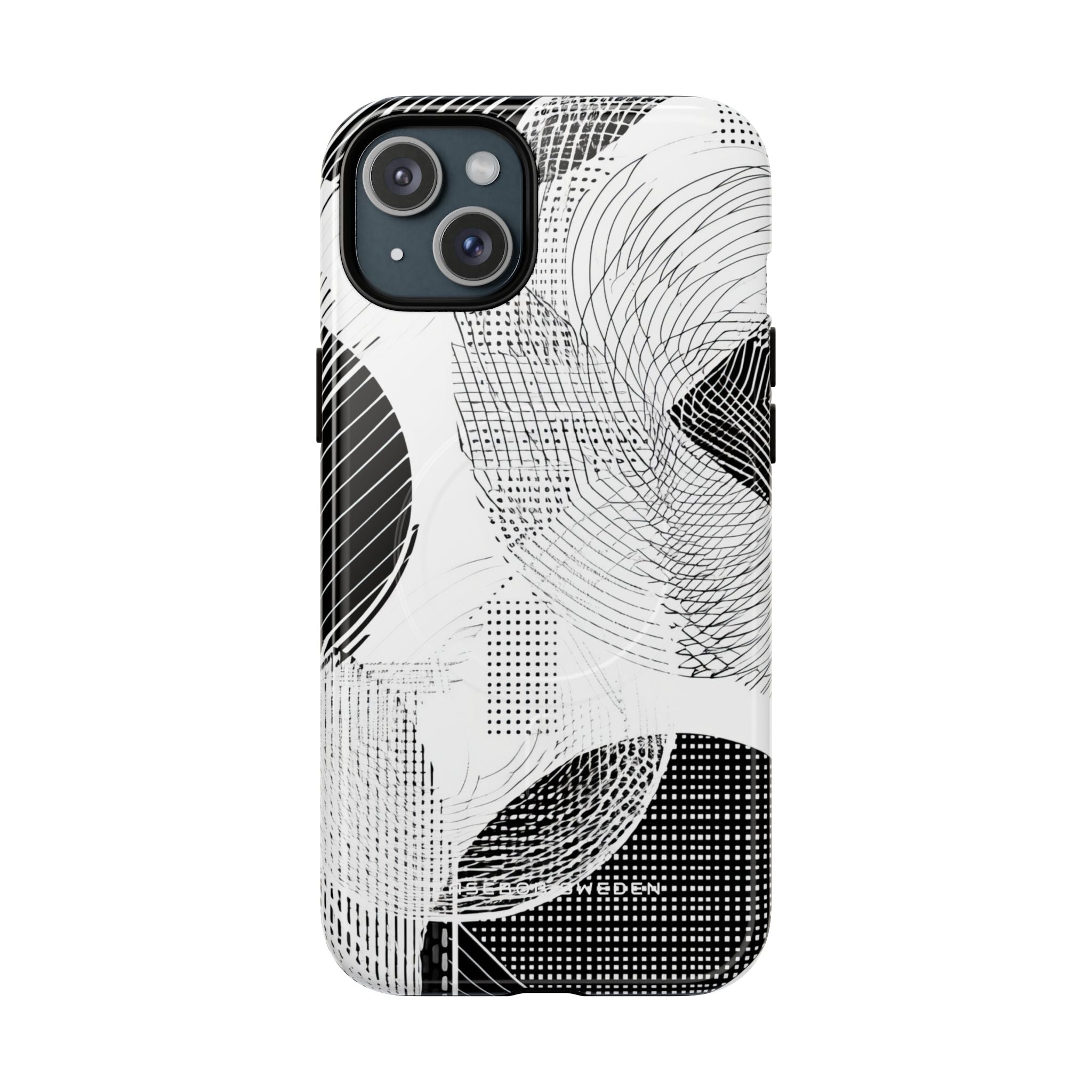 Geometric Monochrome Flow iPhone 15 | Tough+ Phone Case