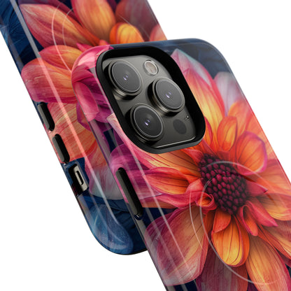 Floral Harmony Orange Blue - Tough + MagSafe® iPhone 14 Phone Case