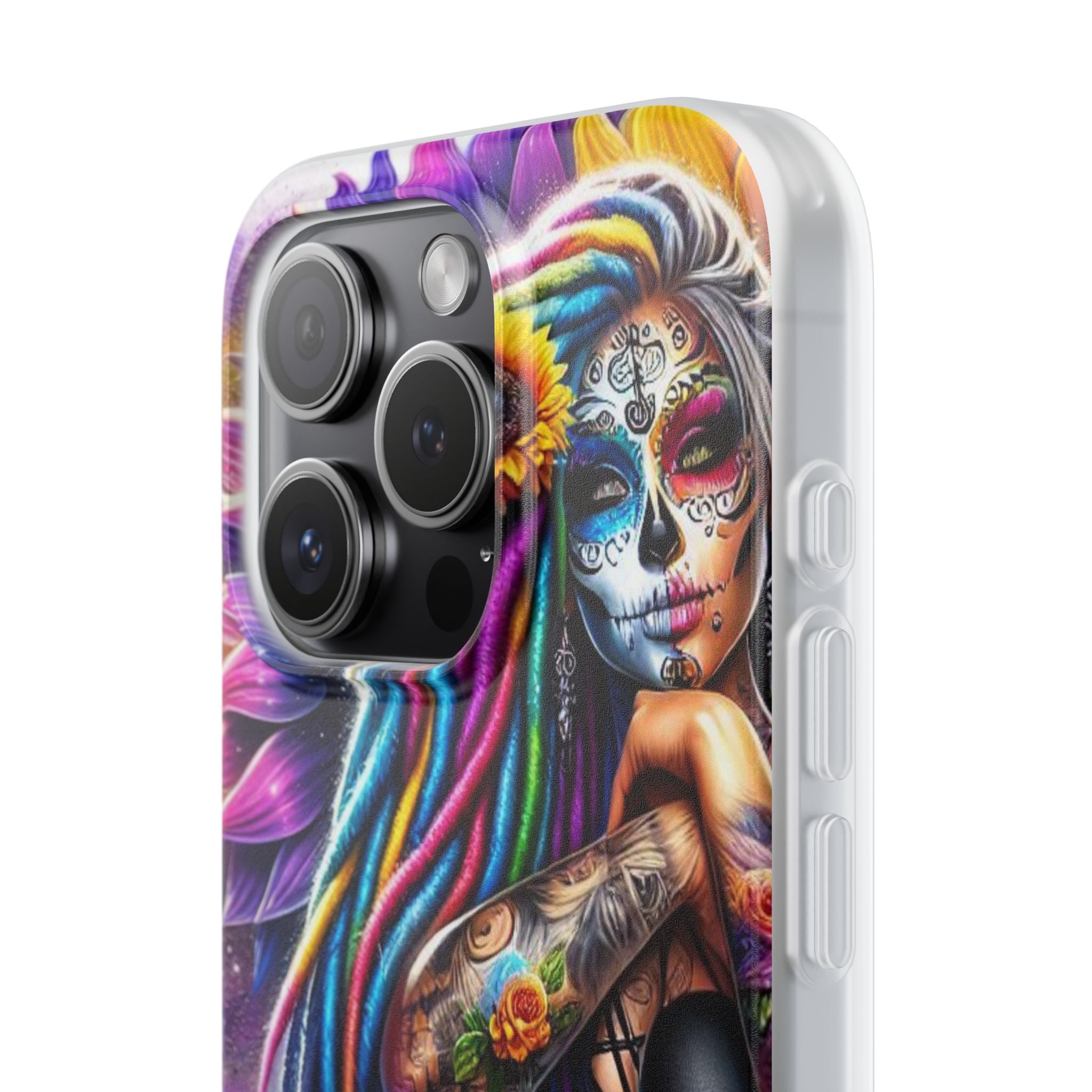 Sunflower Skull Glow iPhone 15 Pro Case - Soft