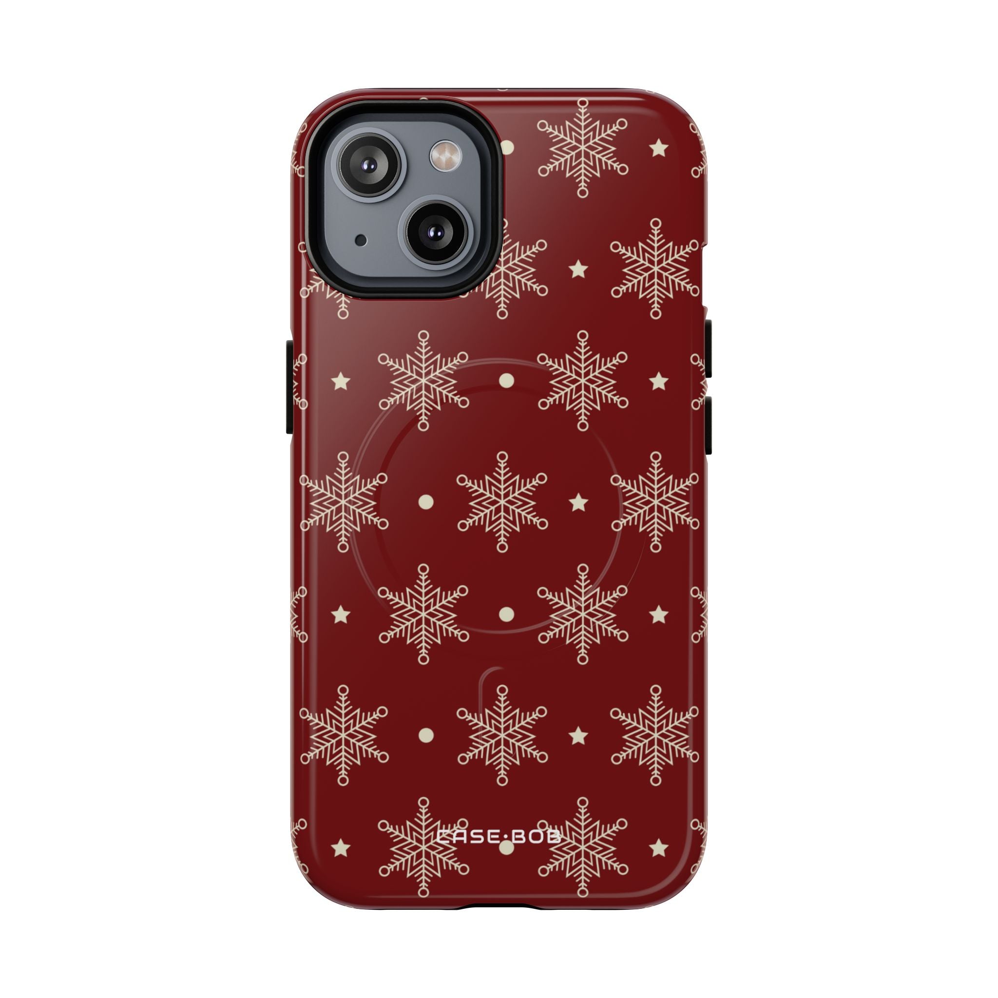 Cream Snowflake Crimson iPhone 14 Case - Tough+
