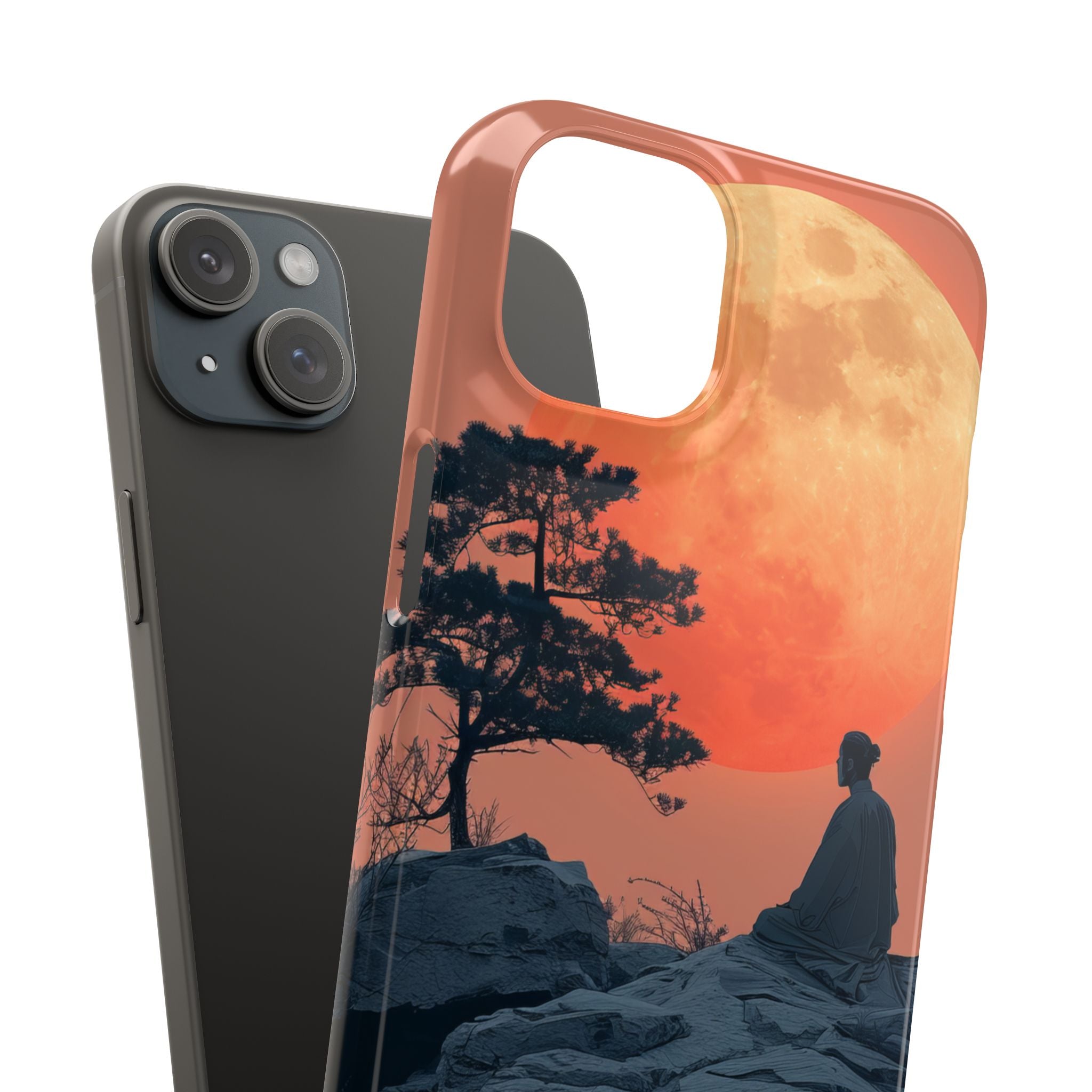 Zen Tranquility Under a Red Moon iPhone 15 - Slim Phone Case