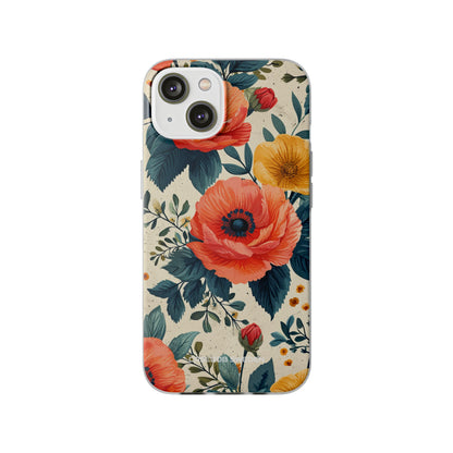 Vibrant Botanical Poppies - Flexi iPhone 14 Phone Case