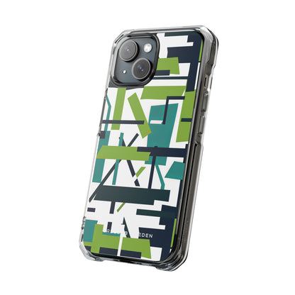 Green Geometry Glide iPhone 15 - Clear Impact Phone Case