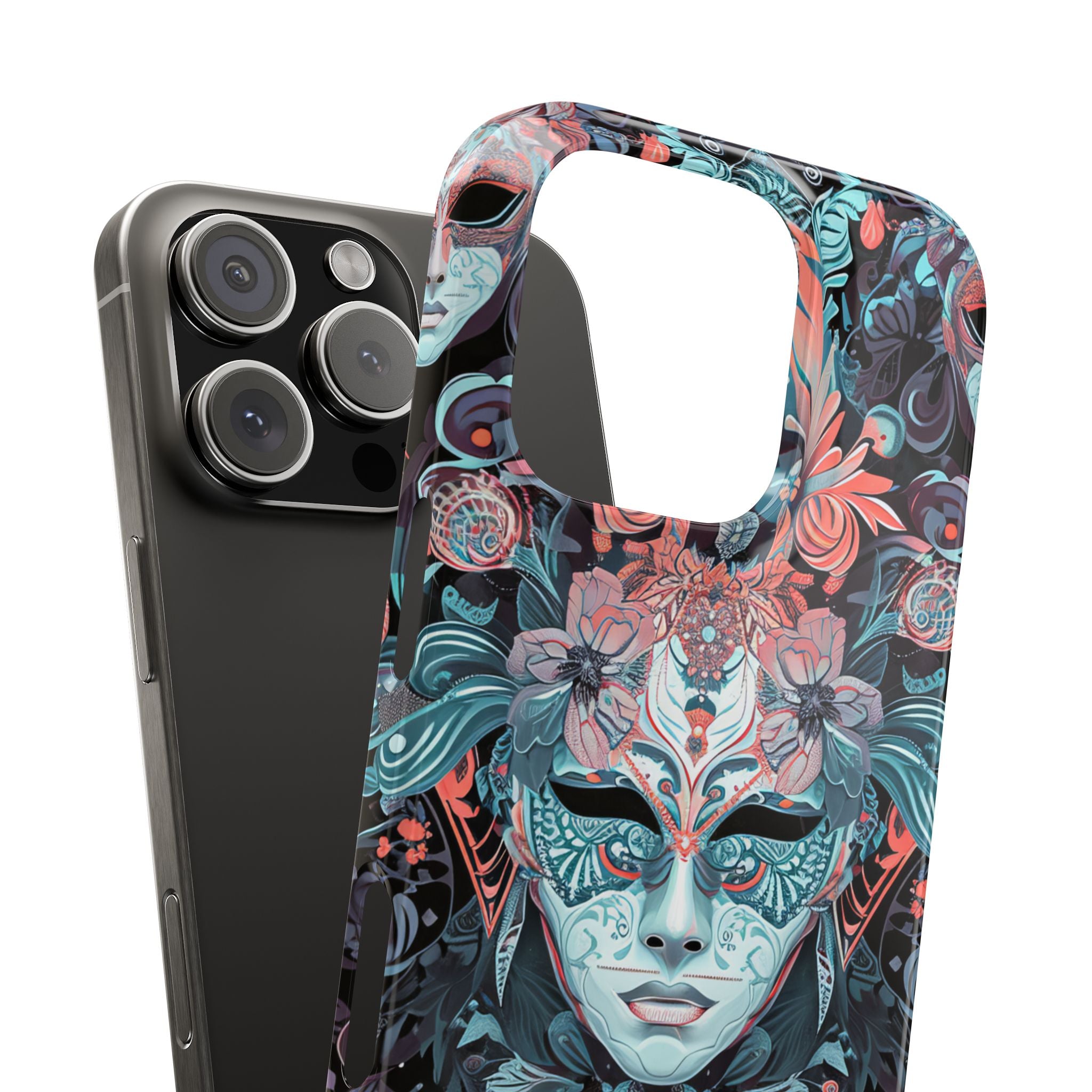 Mystic Teal Coral Mask - Slim iPhone 16 Phone Case