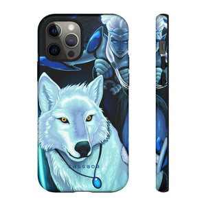 Elf with white wolf - Protective Phone Case