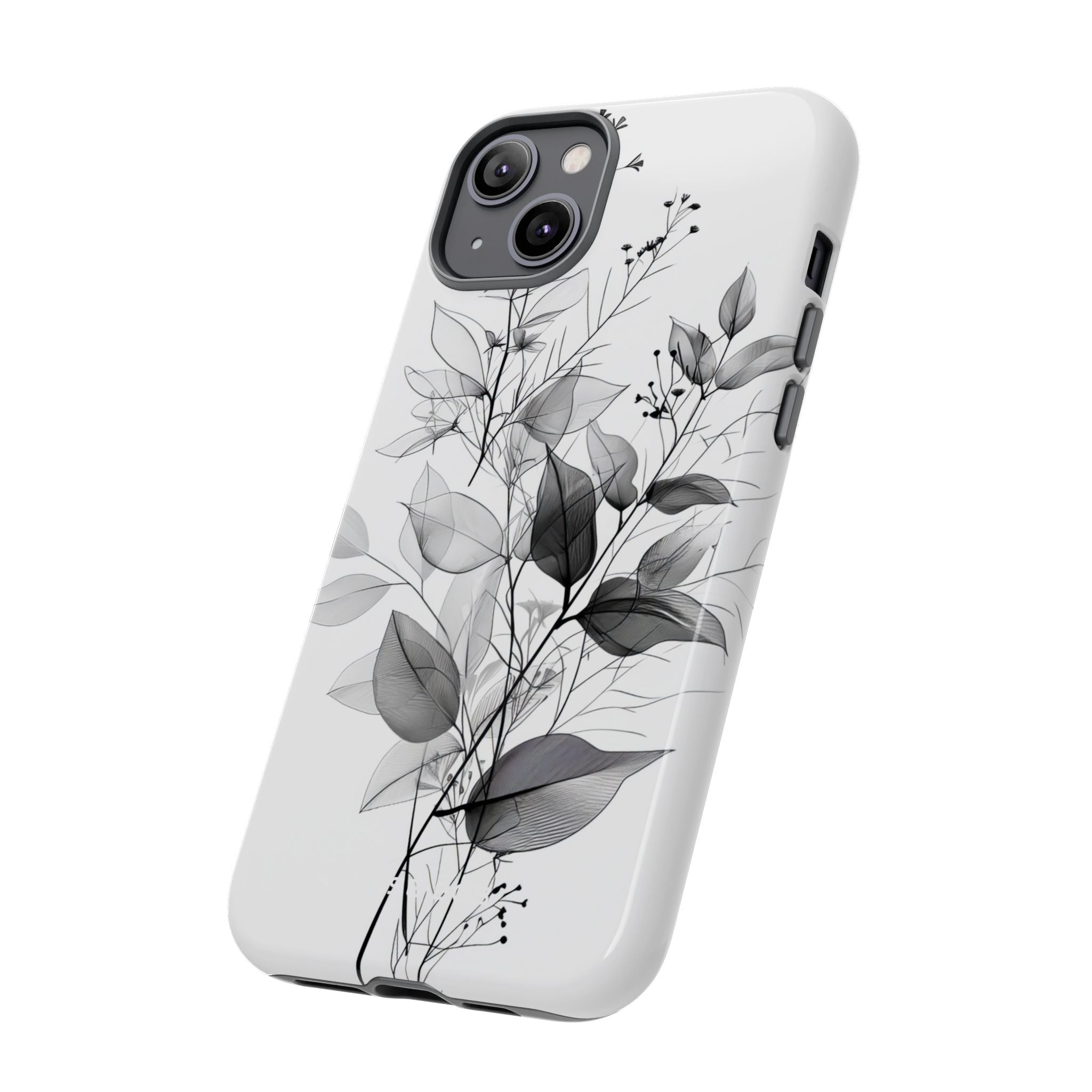 Veined Leaves Gray iPhone 14 Plus Case - Tough