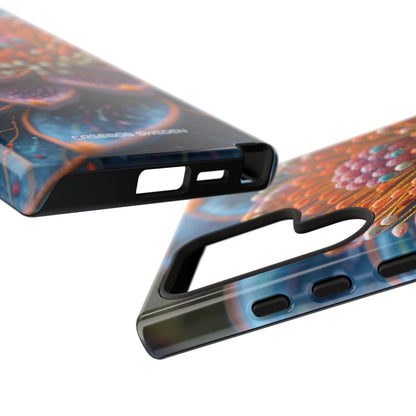 Blue-Orange Floral Swirl - Tough Samsung S24 Phone Case