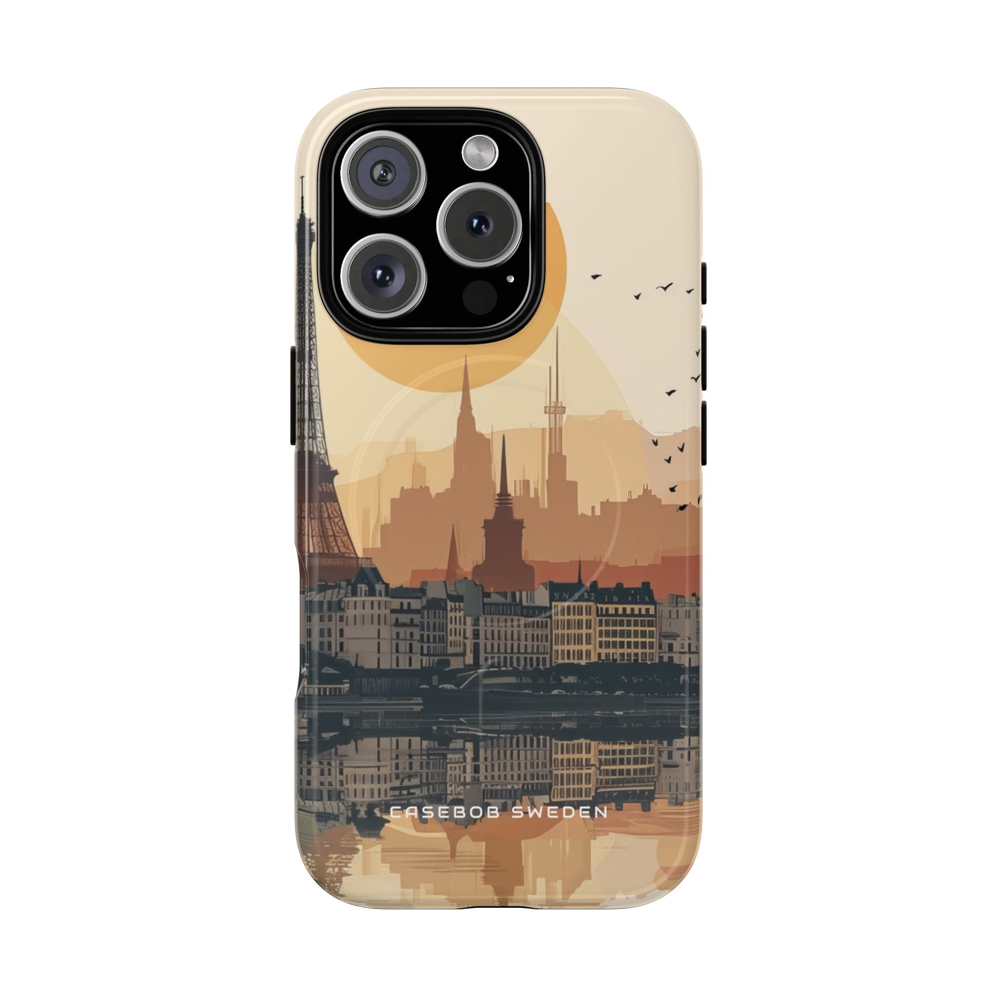 Eiffel Tower Silhouette with Birds and Sun Reflection iPhone 16 | Tough+ Phone Case