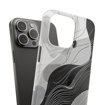 Fluid Rhythms: Monochrome Line Flow iPhone 15 - Slim Phone Case