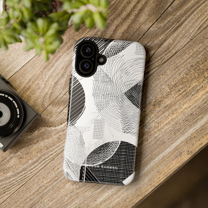 Geometric Monochrome Flow iPhone 16 - Tough Phone Case