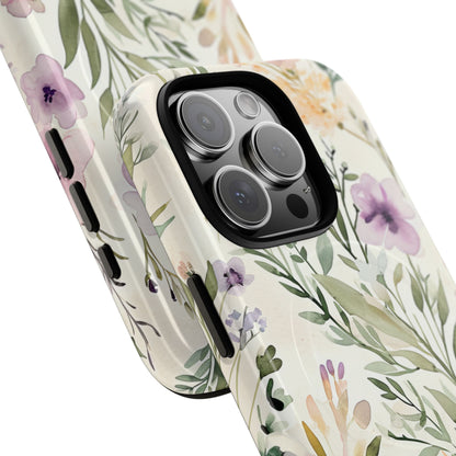 Soft Green Lavender Floral Pattern - Tough + MagSafe® iPhone 16 Phone Case