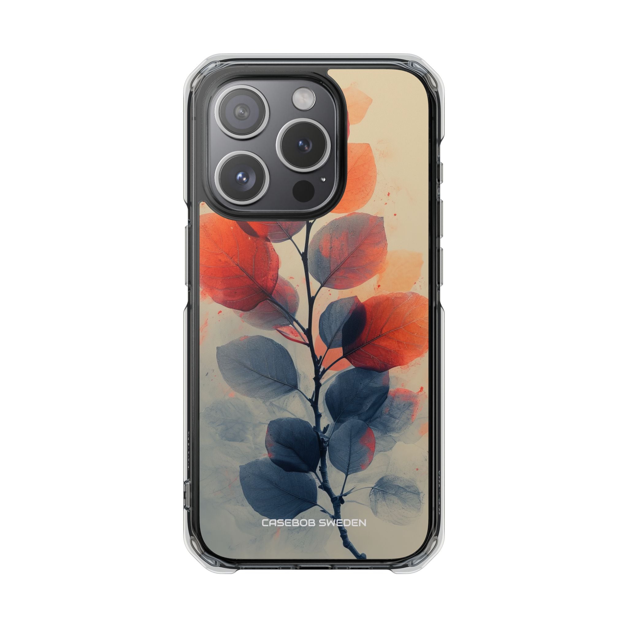 Orange Gray Leaves - Clear Impact iPhone 15 Phone Case