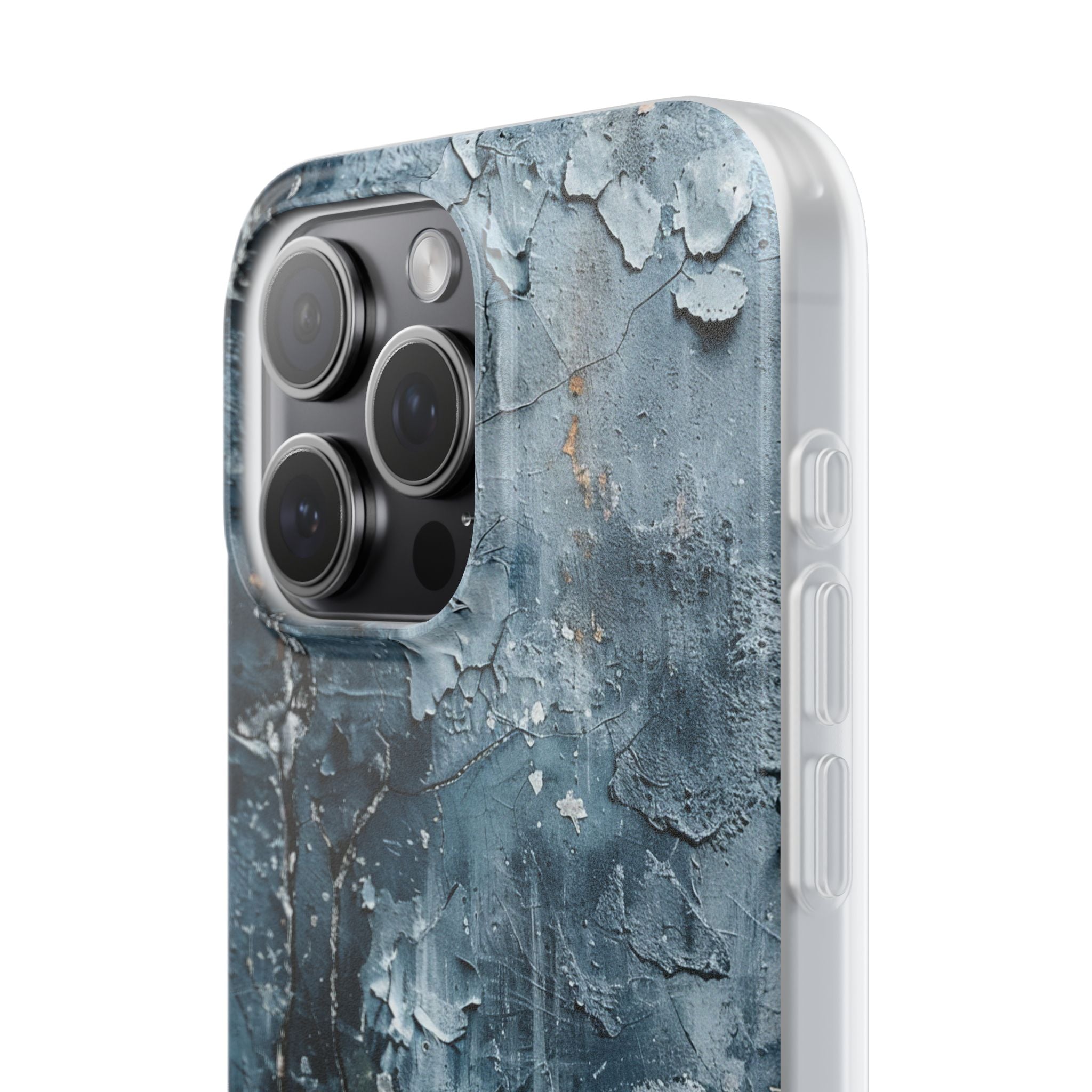 Weathered Blue Tapestry with Cracked Layers iPhone 15 - Flexi Phone Case