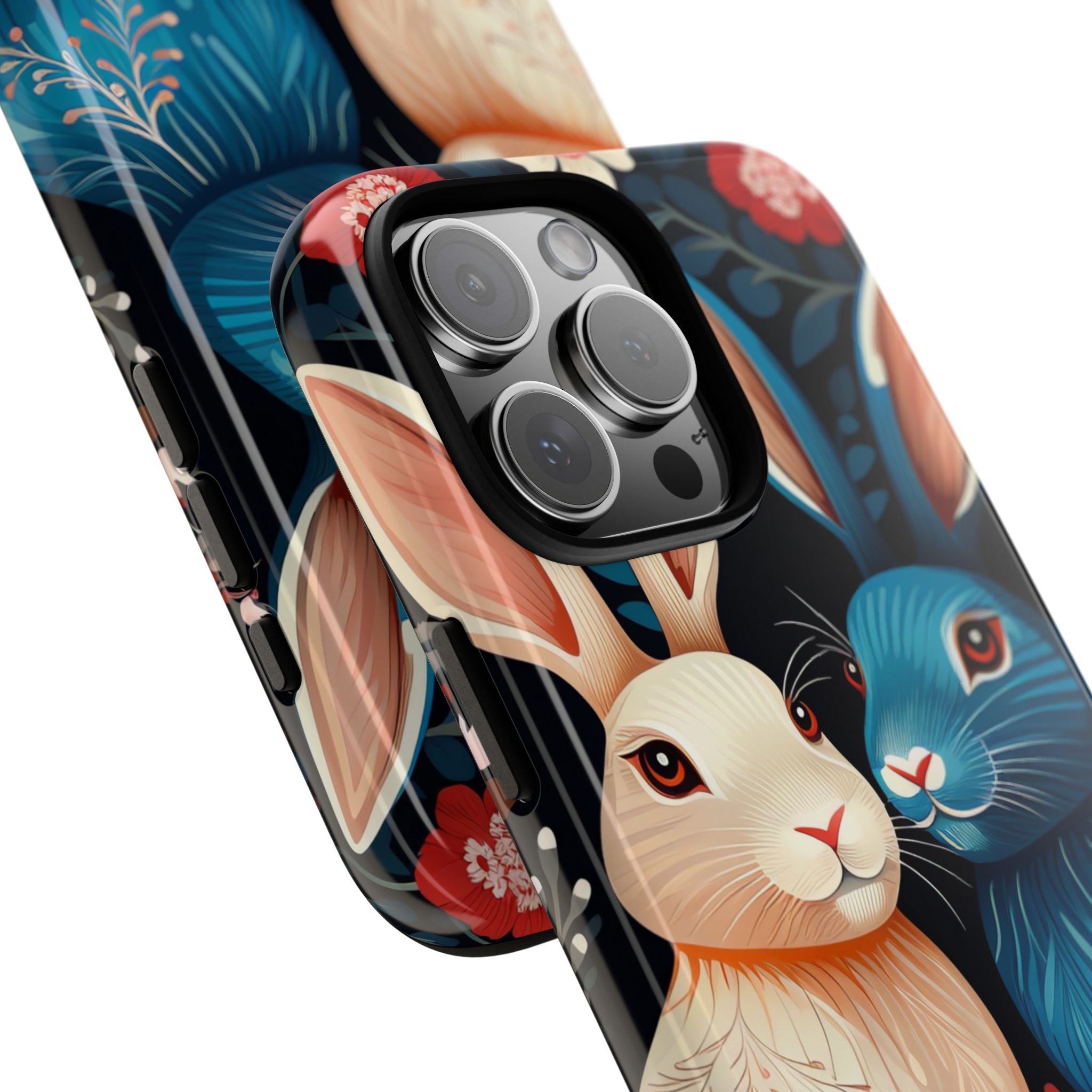 Rabbits Embrace Blossoms - iPhone Case