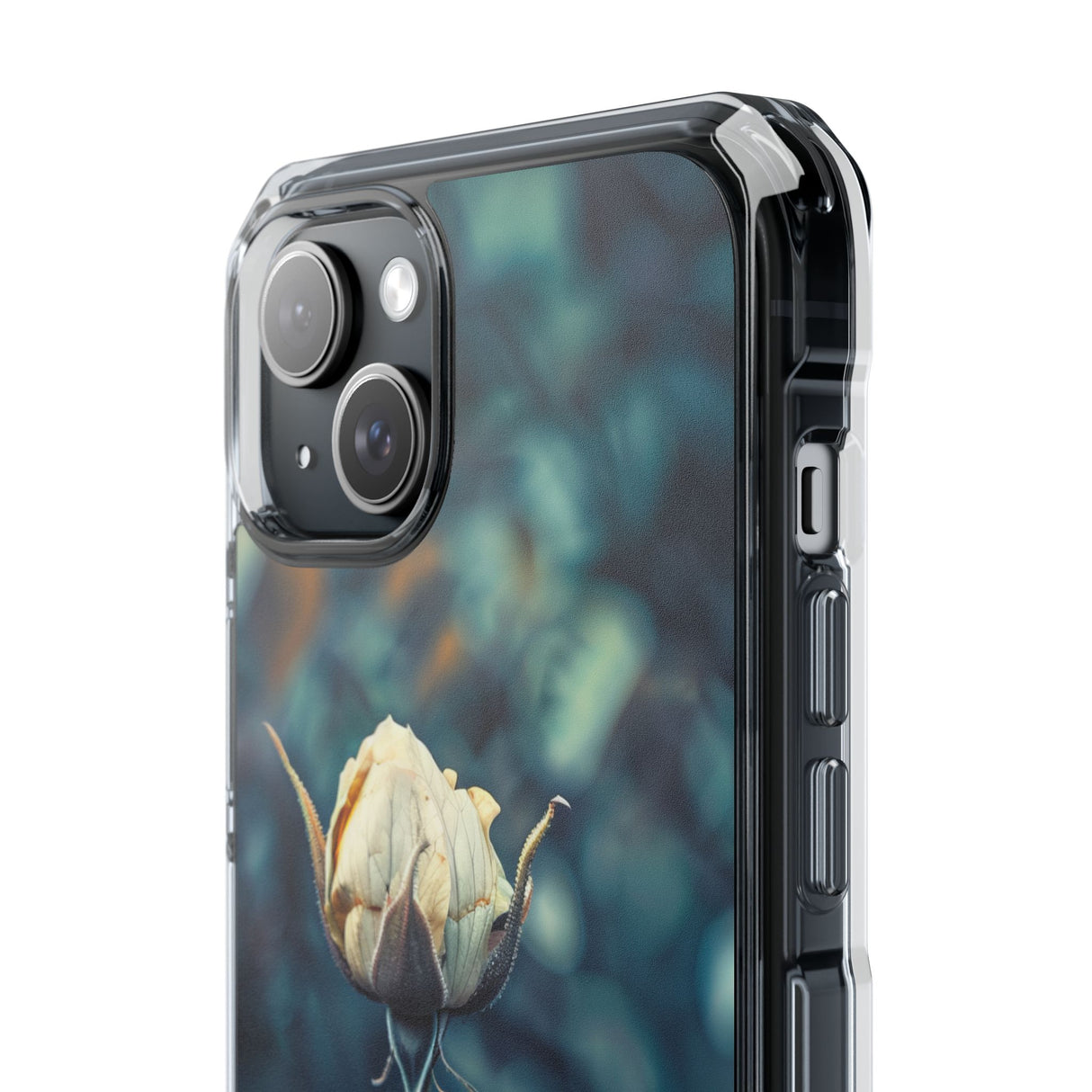 Teal Rosebud Serenade – Handyhülle für iPhone (Clear Impact – Magnetisch)