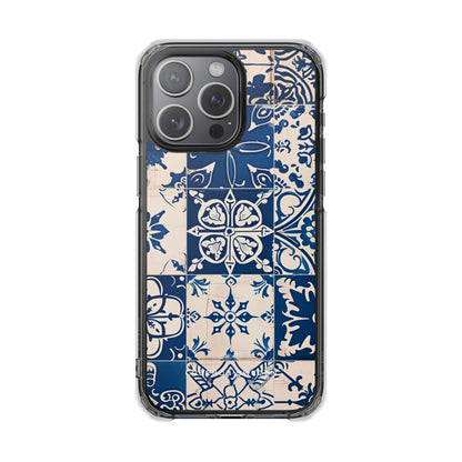 Mediterranean Blue Ceramic Line Art Tiles iPhone 15 - Clear Impact Phone Case