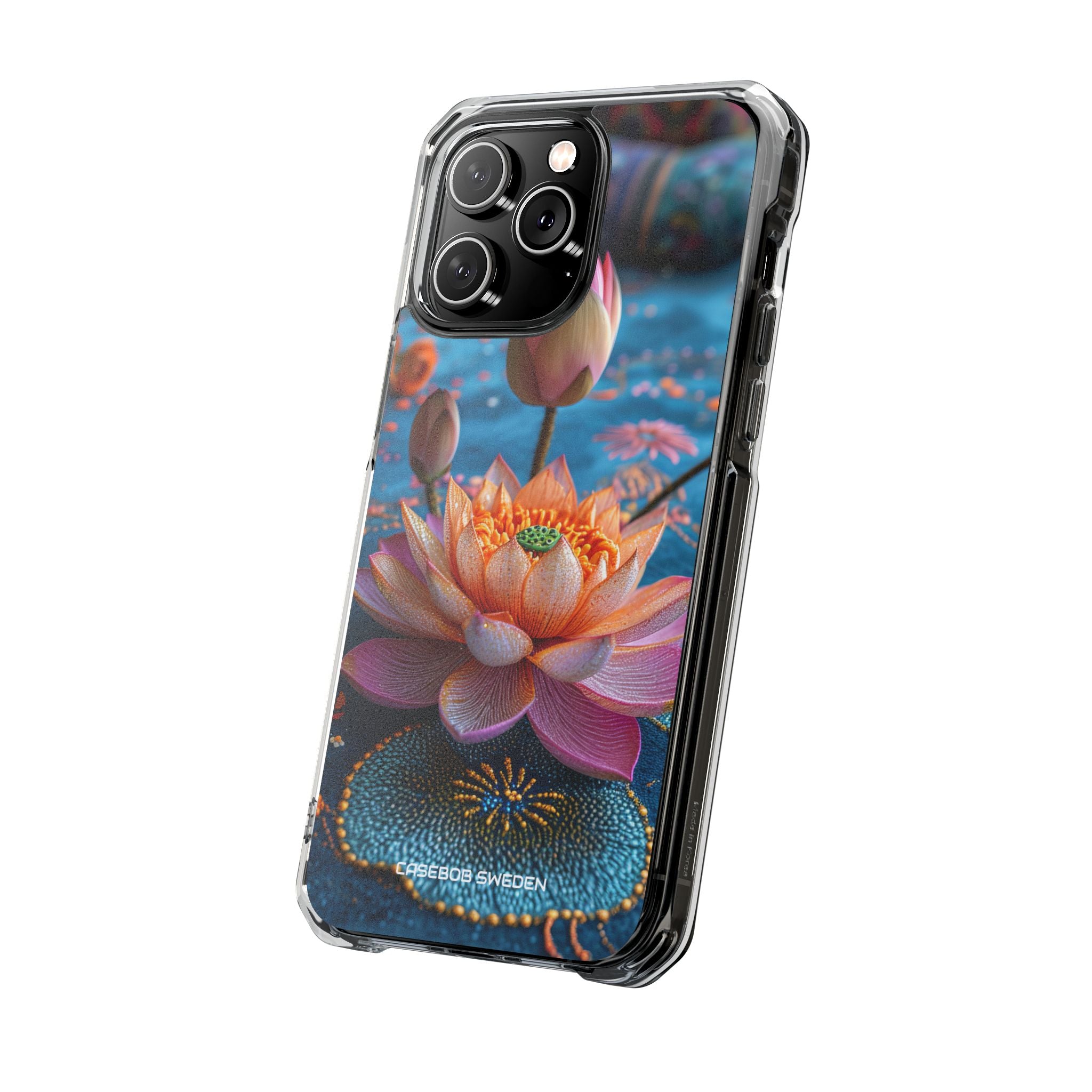 Vibrant Lotus Embroidery - Clear Impact iPhone 14 Phone Case